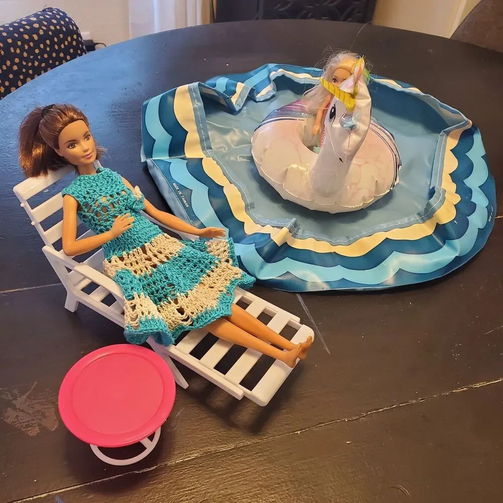 Vintage Barbie Pool Party Set Table Chairs BBQ Lounger Pool Floaties *No Dolls